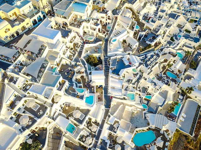 Santorini from above pixabay @nextvoyage